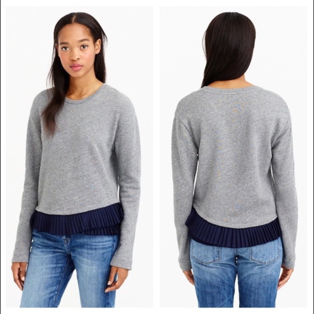 NWT J. CREW Ruffle Hem Sweatshirt in grey and navy